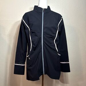 NWT $199 Swarovski Crystal Studded Luxury Golf Jacket Black Zip-Up Stretch LARGE